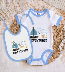 Resim Bk Kids Little Advanturer Tasarımlı Mavi Bebek Body Zıbın Ve Mama Çok Renkli 