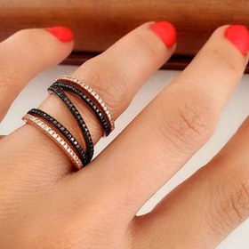 Resim OSESHOP Granat Ve Zirkon Taşlı Italyan Tasarımı Gümüş Rose Yüzük 