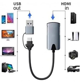 Resim Pluscore 2in1 Usb/type-C To HDMI Video Capture 30Hz Video Kayıt Ekran Aktarma Video Çevirici 
