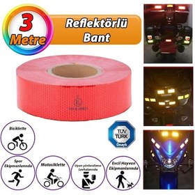 Resim 3 Mt Reflektörlü Reflektif Fosforlu Araç Oto Kamyon Şerit Bant Tüvtürk Onaylı Düz Kırmızı İkaz Bandı 
