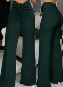 Resim Kadın Yüksek Bel Önden Büzgülü Ispanyol Ithal Krep Pantolon Yeşil 