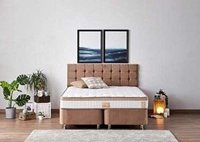 Resim Niron Yatak Latte 140x190 cm Çift Kişilik Baza Başlık Seti - Sert , Kumaş Baza ve Başlık Takımı 