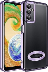 Resim Samsung Galaxy A34 Yanları Renkli Lens Korumalı Logo Gösteren Şeffaf Luxury Silikon Kılıf - Lila 