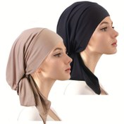 Resim 2 Parça Set Müslüman Elastik Bandana Turban Şapka ve İpi ile Korsan Şapkası 