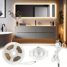 Resim 1 adet USB Güçlü LED Sıcak Beyaz Çizgi Işığı Hareket Sensörü ile, 100.0-1000.0 inç, Ayarlanabilir Parlaklık, Çift Taraflı Yapışkanlı, Kesilebilir, Yatak Odası, Mutfak, Koridor Aydınlatması için | Modern Aydınlatma | Dayanıklı Plastik 