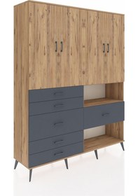 Resim Hyperion Gardrop 7 Raflı 6 Çekmeceli 4 Kapaklı 176x44x221 Çam-çam/antrasit Çam/antrasit 