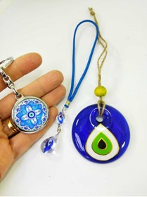 Resim cuaderno El Yapımı Nazar Boncuğu Seti Duvar Dekoru+ Metal Anahtarlık +araba Süsü Dikiz Ayna Süsü Hediyelik 