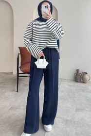 Resim Tesettür Diyarı Kadın Çimalı Beli Lastikli Cepli Scuba Kumaş Tesettür Pantolon- Lacivert 
