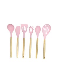 Resim Ivory Doğal Bambu Saplı %100 Silikon Mutfak Seti 6 Parça Pembe Pembe 