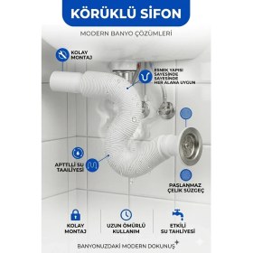 Resim Primeaks Körüklü Lavabo Sifonu | Esnek Gider Borusu | Kolay Montaj | Koku Önleyici 