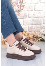 Resim Guja Getto Emoji Süs Detaylı Rahat Hafif Kalın Taban Kadın Sneaker Ayakkabı Kahve 