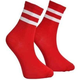 Resim Unisex Beyaz Çift Şeritli Çorap Kırmızı - Lksçrp09-36-44 (544288324) Çok Renkli 