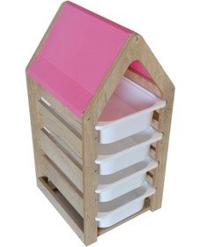 Resim Damla Toys Montessori Pembe Oyuncak Saklama Düzenleme Ünitesi Dolabı - 4 Beyaz Trofast Sepetli 