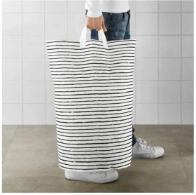 Resim IKEA 60 Litre Çamaşır Torbası,sepeti Beyaz-Siyah Katlanabilir Sepet 