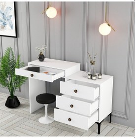 Resim Lizbon Makyaj Masası - Beyaz / Beyaz 