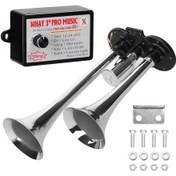 Resim 12-24v Araba Tır Uygun Zink Alaşımlı 110db Çift Boru Hava Korna, 12 Tonlu Kontrolcü İle Gümüş Rengi 