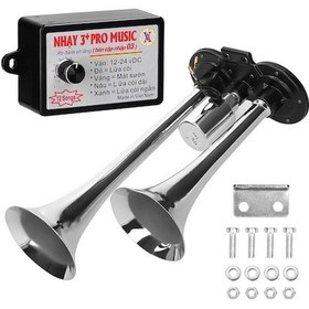 Resim 12-24v Araba Tır Uygun Zink Alaşımlı 110db Çift Boru Hava Korna, 12 Tonlu Kontrolcü İle Gümüş Rengi 