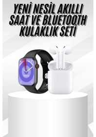 Resim Yeni Nesil Akıllı Saat Ve Kulaklık Seti Gümüş Kasa Zarif Tasarım Çok Fonksiyonlu 