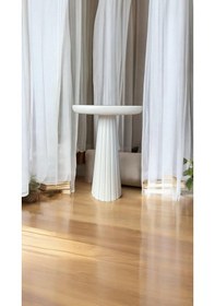 Resim Wood Wooden Ahşap Tekli Fitilli Mantar Yan Sehpa Modern Beyaz Renk Fiskos Beyaz 