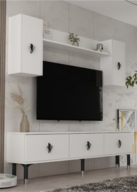 Resim 1369tv180dd-32 Tv Sehpası,tv Ünitesi Beyaz-siyah-gümüş Beyaz-siyah-gümüş 