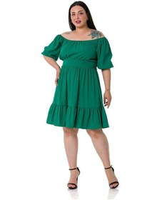 Resim Büyük Beden Sırt Dekolteli Kısa Yeşil Elbise-yeşil Yeşil 