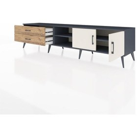 Resim Hyperion Tv Ünitesi 2 Raflı 2 Çekmeceli 2 Kapaklı 220x44x51 Antrasit-aytaşı/çam Aytası/atlas Çam - Antrasıt 