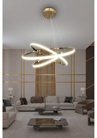 Resim 3'lü Çember Led Avize - - Kumandalı / Gold Gold 
