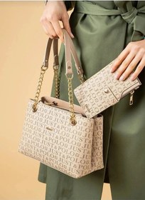 Resim Just Polo Kadın Zincirli Baskı Desenli El & Omuz Çantası Ve Cüzdanı Ebat : 24 X 20 Cm Shopper Vizon Kombin 