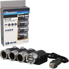 Resim Olesson 1508 12-24V 3lü Çift Usbli 120W 80 cm Kablolu Araç Çakmak Çoklayıcı 
