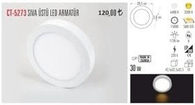 Resim Cata 30 Watt Sıva Üstü Yuvarlak Panel Led Armatür Ct-5273 Beyaz Işık 