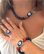 Resim Doğaltaş Gümüş Nazar Lapislazuli Mercan Taşlı Set 