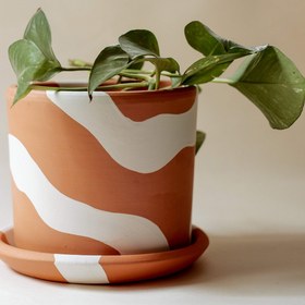 Resim Terracotta Silindir Saksı+Tabak • Bohem Beyaz - Küçük (9x10cm) 