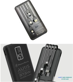 Resim güvenlisepet Auris KP17 10.000 Mah PowerBank 37.5 W Pd Hızlı Şarj 4 Adet Kablo Hazneli Type C Şarj Port 