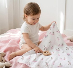 Resim 2’li Müslin Bebek Örtüsü - Bebe Lapin Rose ve Innocent Pink - 100x100 cm 