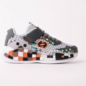 Resim Muggo Block Renkli Blok Tabanlı Cırtlı Ve Bağcıklı Çocuk Sneaker Spor Ayakkabı Gri 