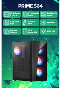 Resim Game Garaj Prime S34 Amd Ryzen 5 7500F 16GB Ram 1tb SSD RTX5060TI 16GB Freedos Oyuncu Oem Paket 