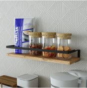 Resim ROOMART Metal Çerçeveli Baharatlık Çok Amaçlı Banyo Ve Mutfak Duvar Rafı Atlantik Çam 