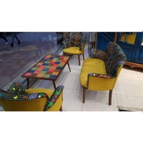 Resim Azra Mobilya Çay Seti Koltuk Takımı Etnik Desenli Salon Balkon Ofis Cafe Oturma Grubu Sarı 