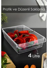 Resim 1 Adet Dolap İçi Buzdolabı Düzenleyici - Buzdolabı Organizer Sepet Meyve Sebze Saklama Kabı 4 Litre Şeffaf 