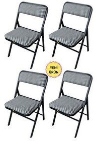 Resim Hey Modüler Mobilya 4'lü Katlanır Kazayağı Siyah Piknik Kamp Sandalyesi 