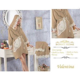 Resim Valentina Kapuçino Bayan Fransız Dantelli Balayı Çeyizlik Bornoz Kahverengi 