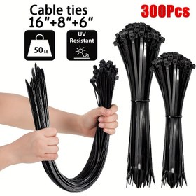 Resim 100 adet Siyah Kablo Bağları - 4 Boyut (10.01cm, 19.99cm, 30.0cm, 40.41cm) - Yüksek Çekme Dayanımı, UV Dirençli, Kendi Kendine Kilitli Ev & Ofis Kablo Yönetimi için 