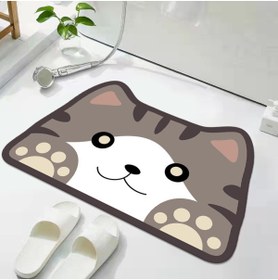 Resim Nezih Case Kedi Yem Paspası Ve Banyo/Tuvalet Paspası Su Emici Özellikli Sevimli Kedi Figürlü Paspas 