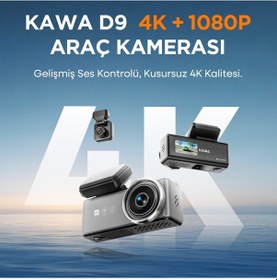 Resim Kawa D9 2 Kameralı Ön+arka 4k+1080p Hdr Wi-fi Gps'li Gece Görüşlü Araç Kamerası + 64gb Hafıza Kartı 