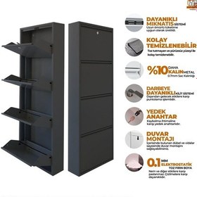 Resim Kilitli 4'lü Metal Ayakkabılık - Antrasit 