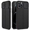 Resim Smcase iPhone 13 Pro Max Kılıf Lensi Kamera Korumalı Deri Dokulu Silikon Siyah 