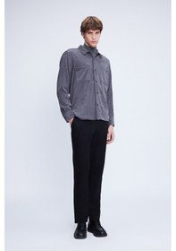 Resim Gri Shacket Comfort Fit Uzun Kol Fitilli Kadife Gömlek Gri 