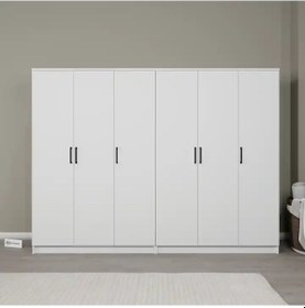 Resim Kardelen Serisi Mat Beyaz 6 Kapaklı 10 Raflı 240 Cm Elbise Dolabı - Gardırop Seti Beyaz 