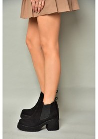 Resim Fox Shoes T996220002 Siyah Süet Kalın Topuklu Kadın Bot Siyah-Süet Siyah 