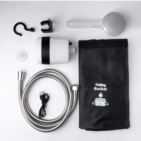 Resim Xuweiwei Siyah Ve Beyaz Katlanabilir Kova Usb Sarjli Portatif Dus Seti Kamp Seyahat Ve Bahce Kullanimi İcin El Tipi Dus Pompasi Dayanikli Plastik 